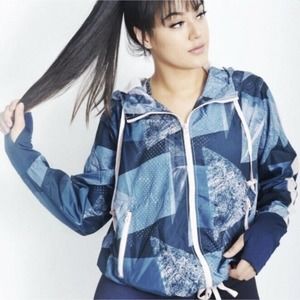 ZYIA Activewear Geometric Radical Bomber Full Zip Hooded Windbreaker Jacket